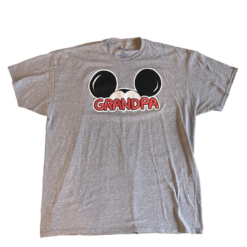 Disney Men's Size 2XL XXL 50/52 Grandpa Mickey Mouse Ears T-Shirt Gray Graphic